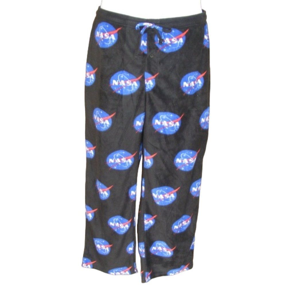 BUZZ ALDRIN NASA Logo Lounge Pants, XXL, Black Fleece, Elastic Waist/Drawstring